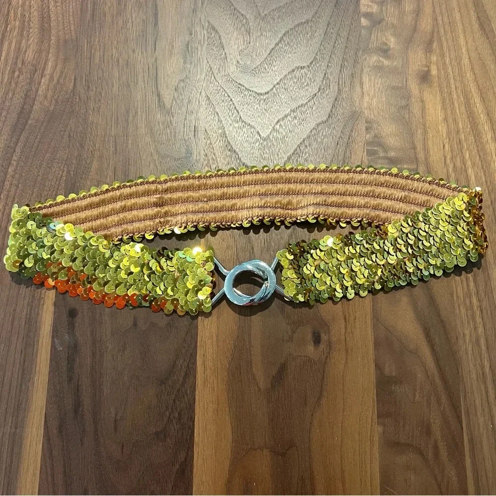 Sequin Shiny Gold Elastic Stretch‎ Festive Party Belt Metal Clasp